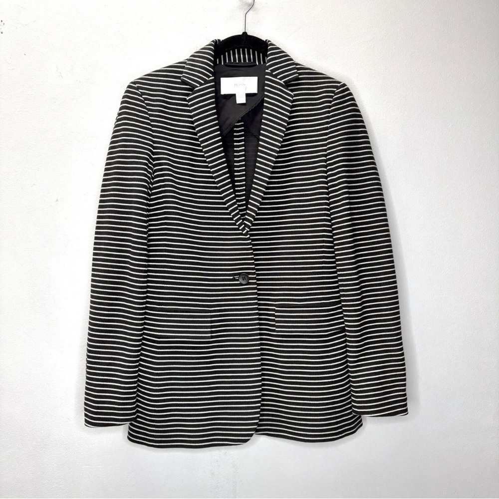 HUGO BOSS Border Tailored Blazer Size 4 Striped Black White One Button Closure